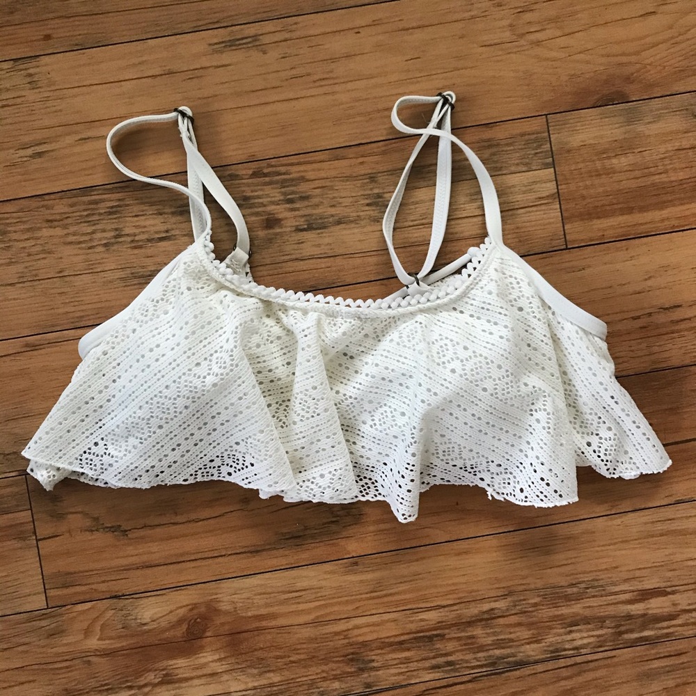 ROXY Cream/White Lace Flounce Bikini Top